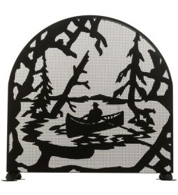 30"W X 30"H Canoe At Lake Arched Fireplace Screen