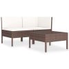 3 Piece Patio Lounge Set with Cushions Poly Rattan Brown